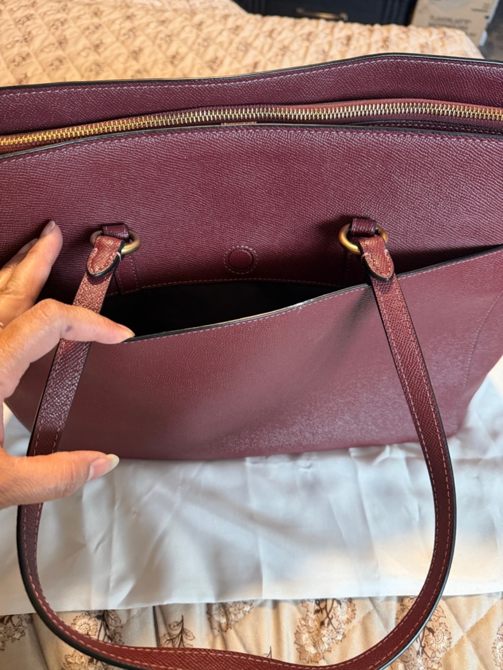 Coach Burgundy Leather Tote Bag with Gold-Tone Accent - Picture 5 of 9